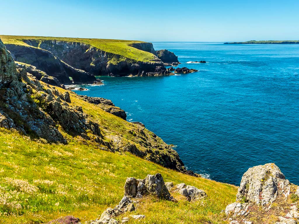 Coastal hills and cliffs of Pembrokeshire National Park.