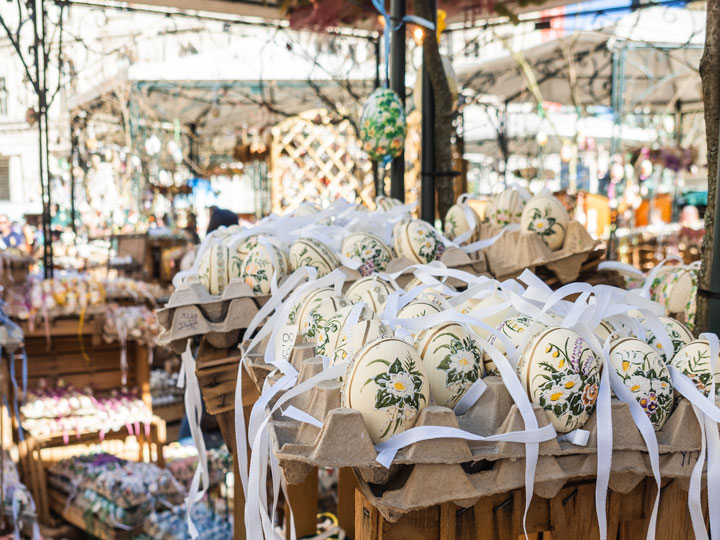 White painted Easter eggs at Vienna Easter market.