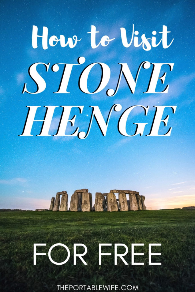 View of Stonehenge at twilight, with text overlay - "How to Visit Stonehenge for Free".