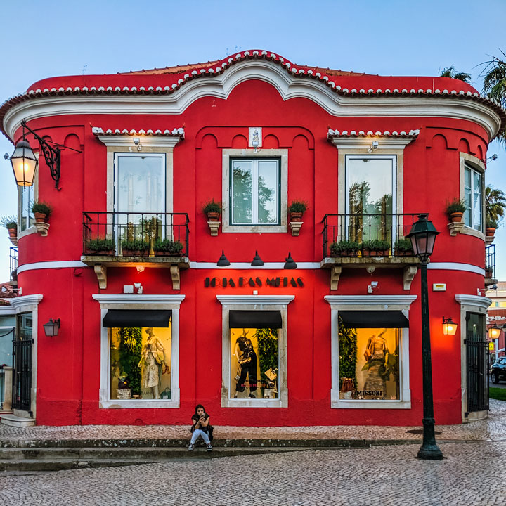 Shopping at square red building, one of the best things to do in Cascais.