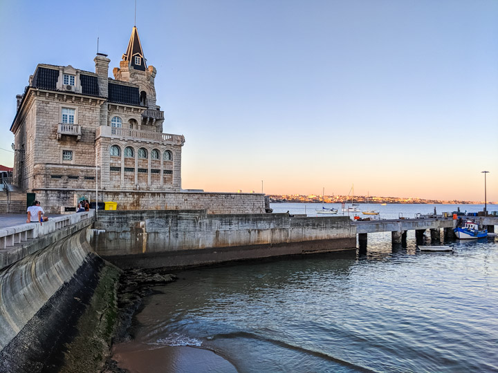 View of Palacio Seixas at sunset after a Cascais day trip.